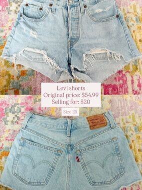 Levi's Light Blue Distressed High-Waist Denim Shorts